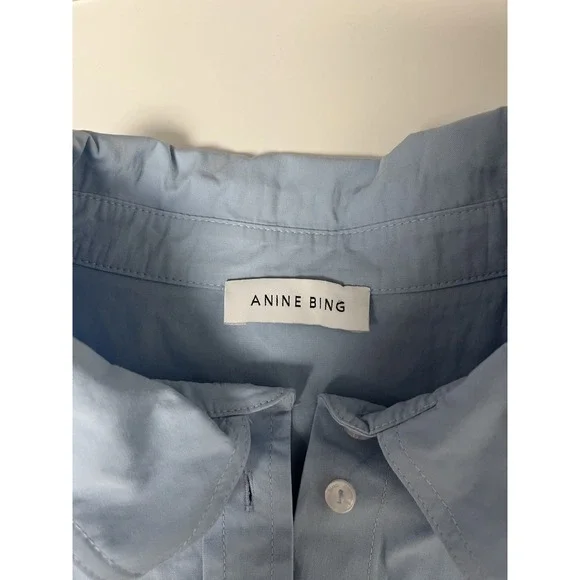 ANINE BING Mika Shirt Blue Medium Oversized Button Up Collar Drop Shoulder - Picture 9 of 12